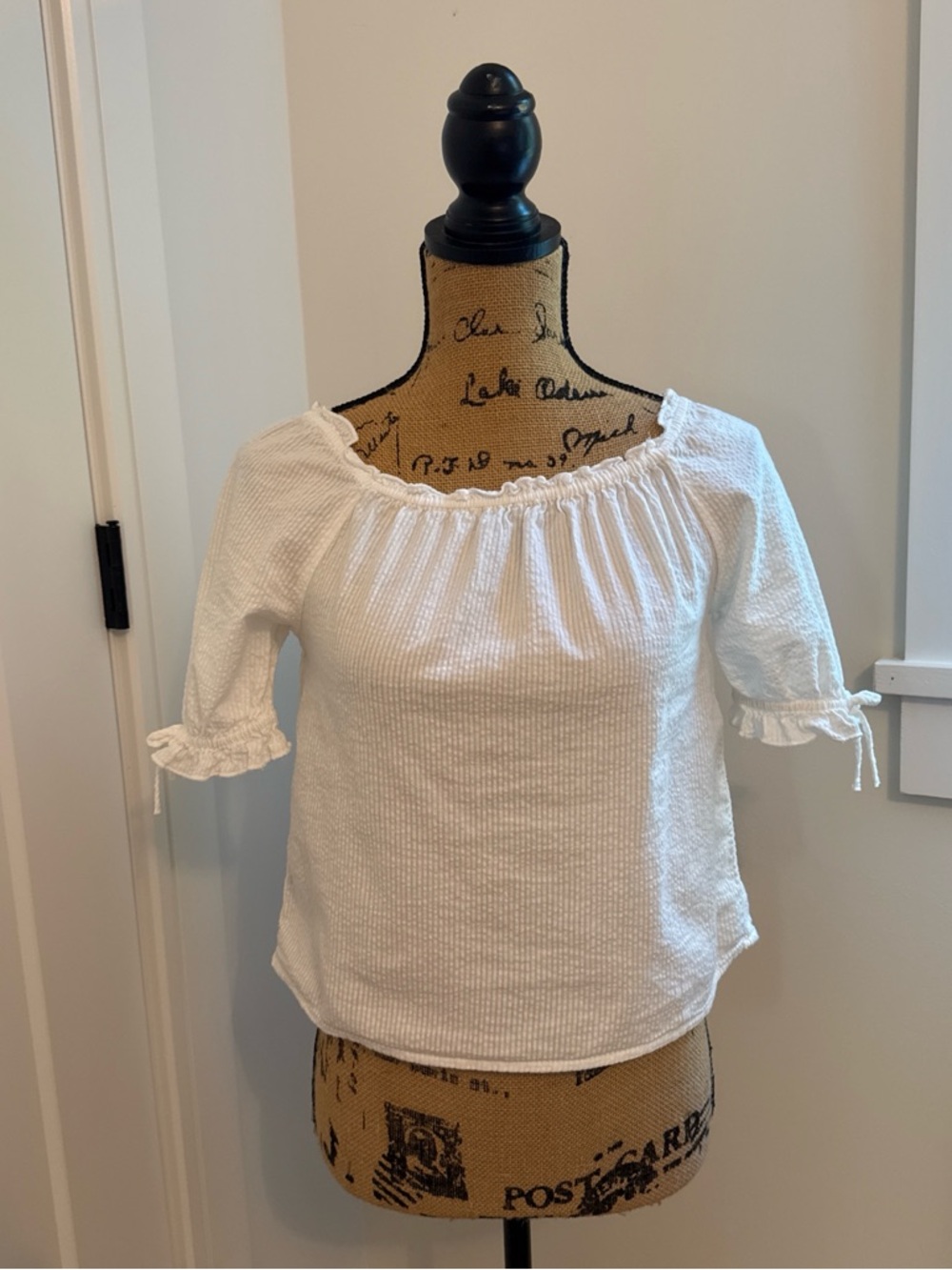 H&M White Smocked Off-Shoulder Peasant Top